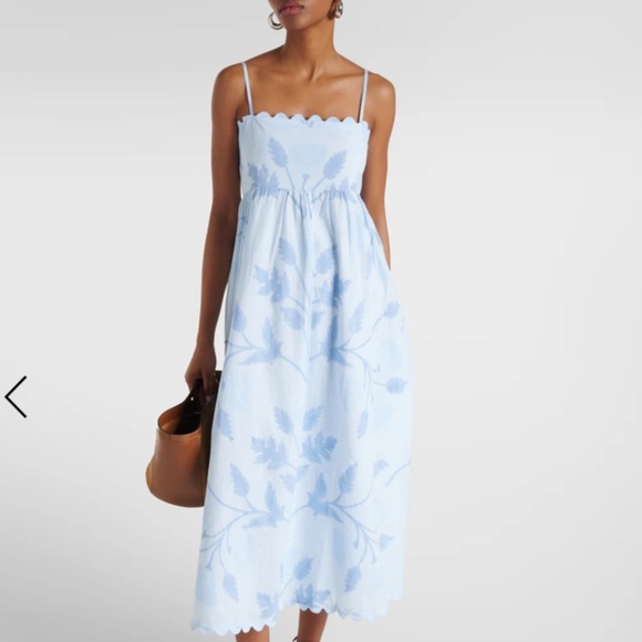 JULIET DUNN Scalloped Floral Cotton Midi Dress In Blue NWT - Picture 11 of 11